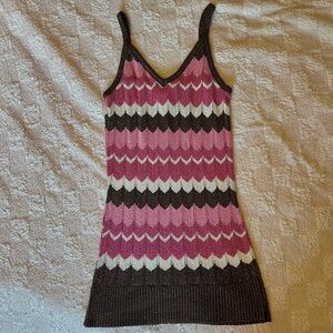 Pink + Brown Striped Sparkly Glitter Crochet Tank Top No Boundaries Size S